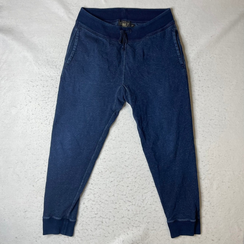 Double RL RRL Sweatpants Mens Medium Navy Blue Indigo Dyed Cotton Fleece Joggers